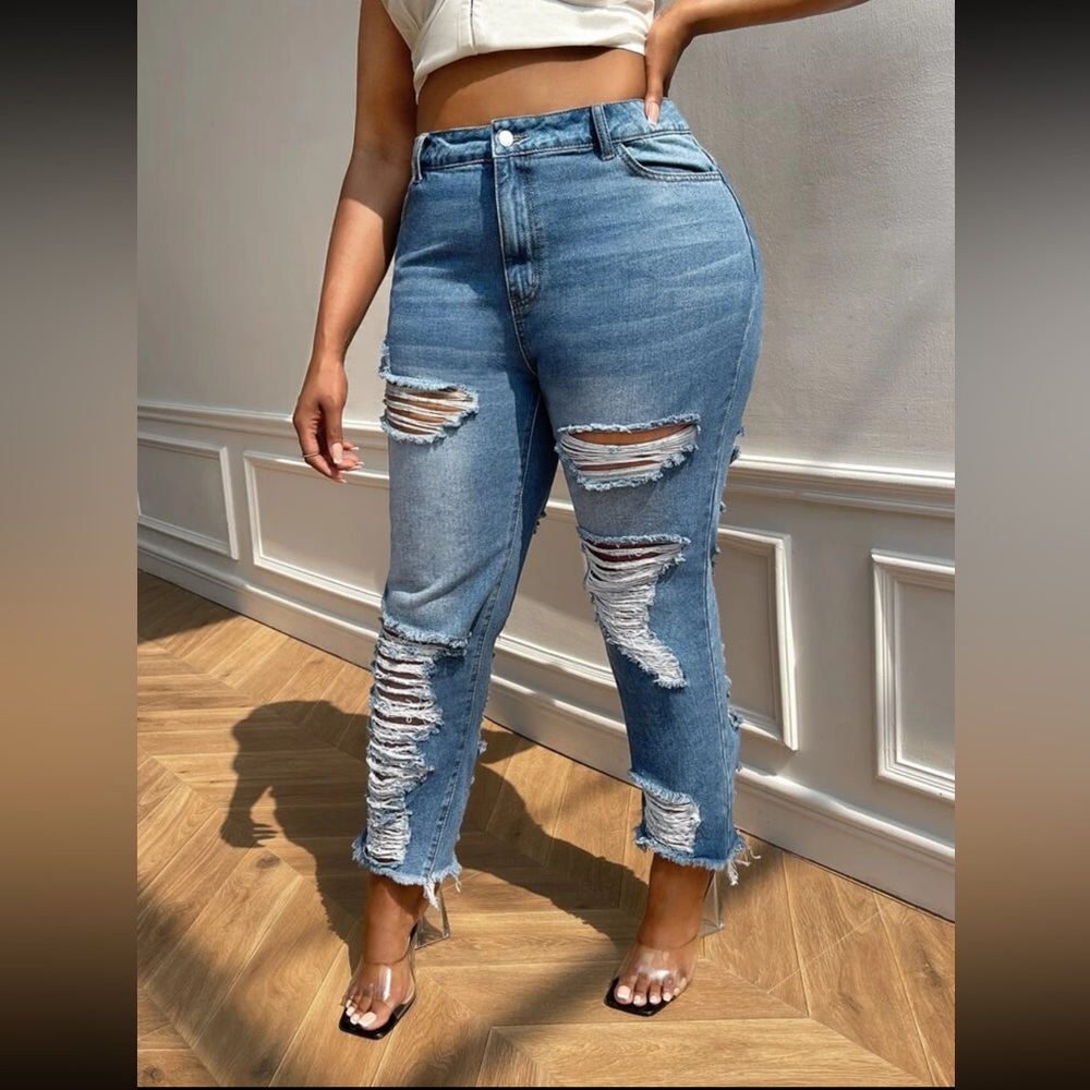 COPY - SXY Plus Ripped Raw Hem Skinny Jeans 14